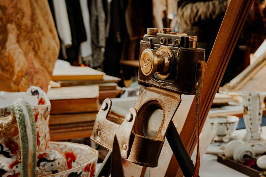 Vintage Leica camera at antique market